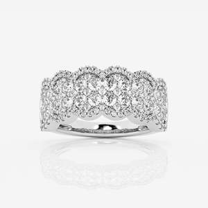 Women's Diamond <b>Cluster</b> Ring Round Brilliant Cut Pave Setting 14K Gold Rhodium Plated Luxury Wedding Band - Product Image 6