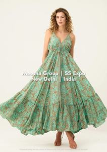 Robe longue bohème sans manches pour femme, col en V, dos nu, fluide, longue, pour l'été, la plage, avec ourlet à volants, assortiment varié - Product Image 3