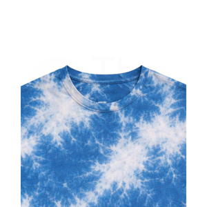 Camiseta de Manga Corta con Cuello Redondo y Estampado Tie-Dye para Hombre, Informal, Tejida, con Patrón Azul y Blanco, Corte Regular, 100% Algodón - Product Image 2