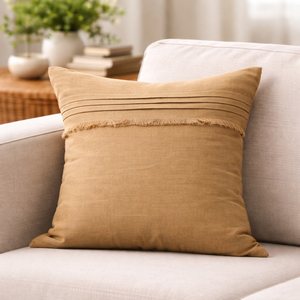 Rust Linen Pintuck Cushion <b>Cover</b> with White Piping Decorative <b>Throw</b> Pillow Case - Product Image 3