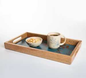 Plateau de service en bois imprimé Meena, motif Meenakari, design moderne, finition laquée, passe au lave-vaisselle, épaisseur 1 cm, forme rectangulaire - Product Image 3