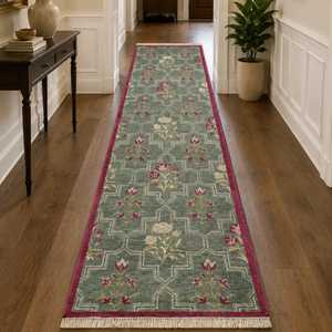 Alfombra de lana anudada a mano Baagh |   Alfombra de Pasillo Floral de Lujo - Product Image 2
