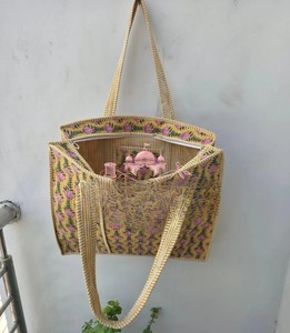 Handmade Jaipuri Block Print Cotton Zipper Bohemian Style Floral Printed Women's Indian Traditional High Quality <b>Beach</b> Tote Bag - Product Image 2