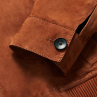 Jaket Bomber Kulit Suede Merah Cokelat Berkualitas Tinggi untuk Pria, Jaket Kulit Sapi Vintage untuk Semua Musim dengan Bulu Domba untuk Musim Semi
