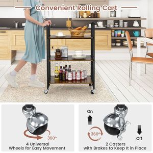 Mini carrito de isla portátil para servir en la cocina con estantes de almacenamiento - Product Image 6