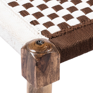 Tabouret Charpai en bois artisanal, petit siège tressé, ottoman indien traditionnel, repose-pieds, décoration rustique pour la maison, meubles en gros - Product Image 4