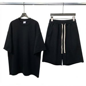 Ensemble court pour homme le plus vendu, coupe ample, 100% coton jersey 280GSM, uni, délavé à l'acide, avec short surdimensionné - Product Image 2