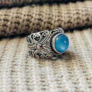 Trendy wholesale Blue Chalcedony Brass <b>Ring</b> Oxidized Silver Plated Butterfly Filigree <b>ring</b> <b>Statement</b> Bohemian Vintage <b>Ring</b> - Product Image 3