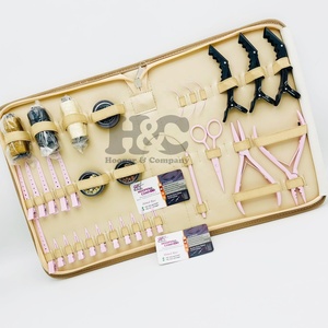 Nouveau kit d'outils pour extensions de cheveux roses : aiguilles, pinces en acier inoxydable, micro-perles, extensions de cheveux à bandes, pinces, ciseaux, logo personnalisé - Product Image 6