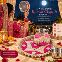 Ensemble de 3 thalis décoratifs pour Karwa Chauth avec bol Karwa et passoire pour les femmes, pour les célébrations festives