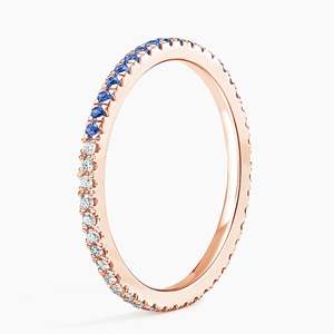 Bague Éternité en Or Blanc pour Femme, Diamants Ronds Brillants et Saphirs Sertis Pavé, Bijou Fin Classique pour Mariage - Product Image 6