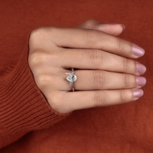 Custom Pear Cut Lab Grown Diamond Engagement Ring 14K 18K Gold Pear Solitaire Ring Round Diamond Promise Ring Wedding Jewelry - Product Image 3