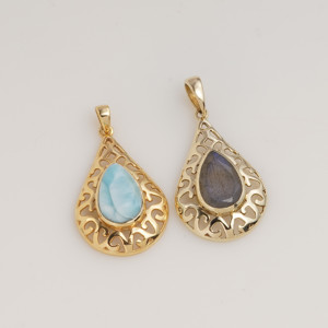 Natural Labradorite Teardrop Pendant Gold Tone Filigree <b>Necklace</b> Blue Flash Gemstone Jewelry Boho Gift <b>for</b> Women and <b>Men</b> - Product Image 2