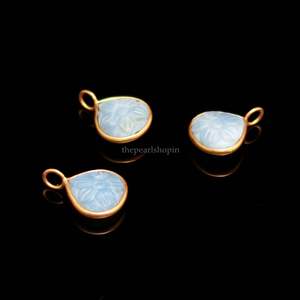 Pendentif fleur en opale bleue naturelle, charme en argent sterling 925, pierre précieuse sculptée à la main, charme en forme de cœur pour la création de bijoux - Product Image 2