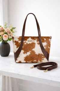 Sac fourre-tout en cuir véritable tendance avec fermeture éclair, broderie et couleur unie, style vintage, sac de shopping pour femmes LHTB-0030B - Product Image 6