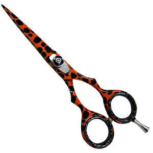 Ensemble de ciseaux de coiffure professionnels de 5,5 pouces, lame en acier inoxydable, lame tranchante, pour droitiers, rouge orange, imprimé léopard, ciseaux de coupe - Product Image 4