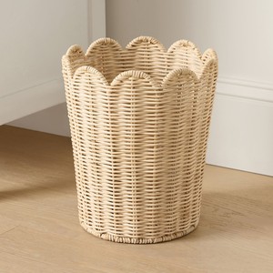 Natural Rattan Storage Basket Scalloped Edge Nordic Style Round <b>Bin</b> For Home Organization Decorative Woven Container - Product Image 1