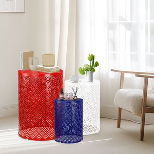 Set di 3 tavolini da esterno impilabili, leggeri, con struttura in metallo, altezza 12, 14, 16 pollici, blu, per uso interno ed esterno - Product Image 2
