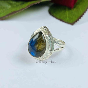 Wholesale Classic 925 Sterling Silver Natural <b>Labradorite</b> <b>Ring</b> New Design Pear Cut for Wedding Party Valentine's Day Gift Idea - Product Image 3