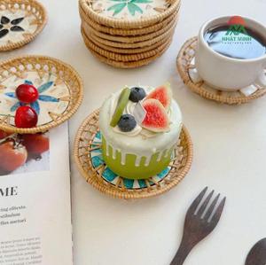 Round Rattan Decorative Trays With Floral Pattern Bohemian Style Plant Fiber Craft Multi-piece Set - Product Image 6