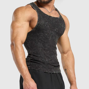 Acid Wash Ribbed Tank <b>Top</b> for men <b>Distressed</b> Style Muscle Fit Gym Singlet perfect for Bodybuilding & casual wear Men Tank <b>Top</b> - Product Image 5