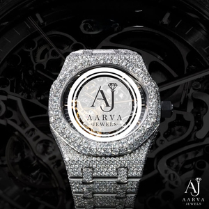 นาฬิกา Aarva Jewels Iced Automatic Mechanical Movement สายสแตนเลส กระจกมิเนอรัล 41 มม. สไตล์ฮิปฮอปหรูหราประดับเพชร - Product Image 1
