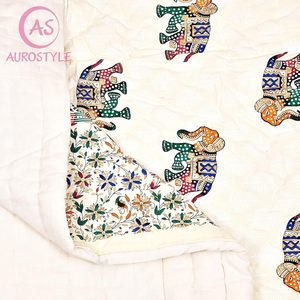 Couette/Razai en coton imprimé floral éléphant de Jaipur, légère, toutes saisons, 85x55 pouces, style bohème - Product Image 4