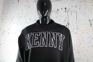Sudadera Cuello Alto KENNY BLACK 100% NEGRO con Apliques Bordados, Sudadera de Cuello Ancho con Hilos Finos - Product Image 5