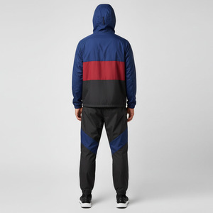 Oem Custom Logo Plus Size Hooded Solid Casual Winter <b>Men's</b> Lightweight 100% Cotton Cargo Windbreaker Jogger Set Tracksuit - Product Image 4