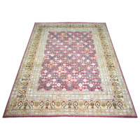 Handgeknüpfter Woll- und Seidenteppich im traditionellen botanischen Stil, purpurrot und gold, 3 x 4,2 Meter, Luxusteppich