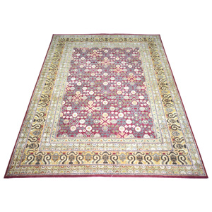 Tapis botanique traditionnel en laine et soie noué à la main, rouge cramoisi et or, 10' x 14', tapis de luxe - Product Image 2