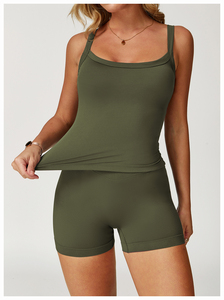 Débardeur respirant à col carré et bretelles spaghetti pour femme, avec soutien-gorge intégré et impression personnalisée sur le devant par Micah Corporation - Product Image 3