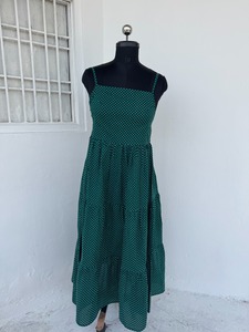 Green Polka Dot Sleeveless A-Line Maxi Dress Square Neck Cotton Casual <b>Summer</b> Wear Open Back <b>Summer</b> Vacation Beach Dress - Product Image 1