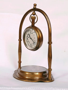 UNICORN HANDICRAFTS Horloge de bureau vintage en laiton avec boussole, mouvement à quartz, style antique, horloge décorative portable - Product Image 6