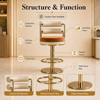 Tabouret de bar pivotant moderne de luxe en acier inoxydable et rembourré pour hôtel, villa, bar, projet de mobilier