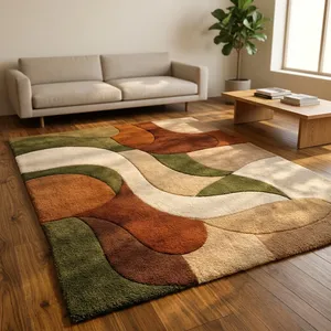 Tapis rectangulaire tufté en peluche abstrait VibranceCarpetArt, moderne, pour salon, en laine et acrylique, avec support en caoutchouc - Product Image 6