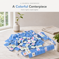 AvaAcrylic Ensemble de tuiles de mahjong américain en acrylique sculpté et gravé, avec tapis, motif Coccinelle Porte-Bonheur Bleue, jeu de table, cadeaux pour adolescents et enfants