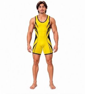 Combinaison de lutte jaune et noire pour hommes, sans manches, col rond, en spandex et nylon, pour gymnastique, respirante, toutes saisons - Product Image 1