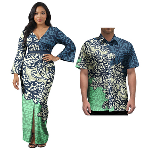 Hawaiian Vintage Style Slim Casual Maxi Dress and Men's Shirt Solid Natural Waist Woven Drop Shipping Low MOQ Couple Outfit - Product Image 4