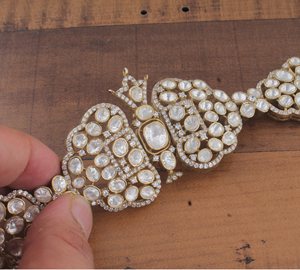 Wholesale Traditional Polki Bracelet 925 Sterling <b>Silver</b> Gold Plated Kundan Style <b>Choker</b> Manufacturer Luxury Bridal Jewelry - Product Image 3