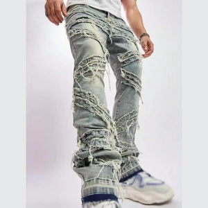 Nouveau Jean en Denim Déchiré pour Homme Coupe Slim Droite Respirant Tendance Décontracté Été Uni Formel - Product Image 3