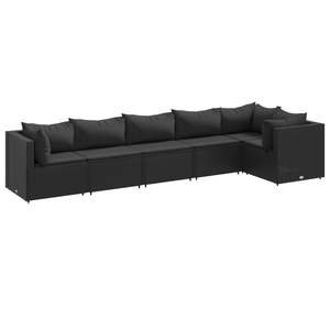 Ensemble de salon de jardin en polyrotin noir, 6 pièces, avec coussins, meubles de patio extérieur - Product Image 2