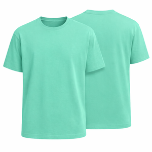 T-shirt décontracté pour homme en coton doux de haute qualité, coupe ajustée, couleur unie, vert menthe, respirant, vêtement de mode. - Product Image 1