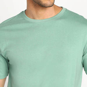 T-shirt en coton à manches courtes pour homme, couleur vert menthe unie, col rond, coupe classique, jersey décontracté - Product Image 4