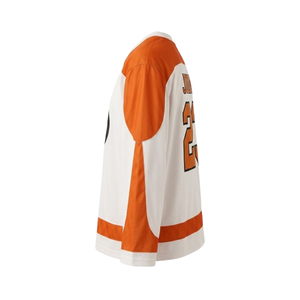 Oversized Orange STREETWEAR <b>Long</b> <b>Sleeve</b> Sport Jersey Men's <b>White</b> Orange Contrast Trim O-Neck Regular Fit Printed Woven Polyester - Product Image 2