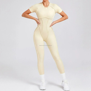 Combinaison de yoga pour femmes, col montant, manches longues, couleur unie, respirante, séchage rapide, légère, grande taille, pour la salle de sport et l'entraînement - Product Image 3