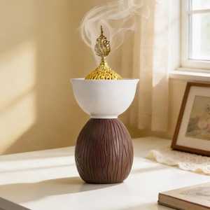 Home Garden Decor Wooden Resin Pattern Bakhoor Wedding Religious Aromatic Fragrance Durable Wood Incense <b>Burner</b> Stick Holder - Product Image 3