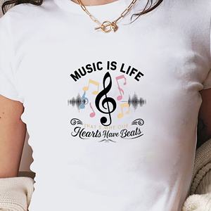 Music IS Life เสื้อยืดแฟชั่นผู้หญิงทรงสั้นเข้ารูปสไตล์ Y2K พิมพ์ลายผ้าถัก - Product Image 4