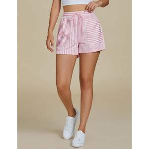 2025 pantalones cortos de playa a rayas de cintura alta para mujer moda Casual Pull-On cordón cintura elástica con bolsillos Material de LICRA - Product Image 1
