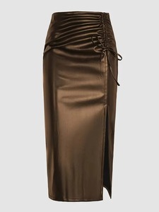 Jupe crayon mini taille haute en cuir véritable de haute qualité pour femme, avec fermeture éclair et dentelle, élégante, coupe ajustée, mode bureau, personnalisable OEM/ODM - Product Image 4